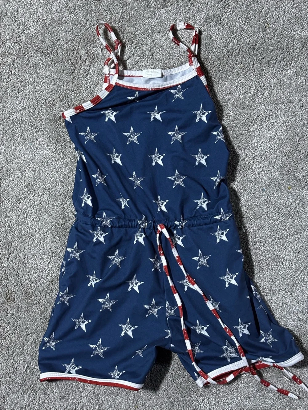 Girls 6-7T Navy Star Print Romper with Red-White Trim